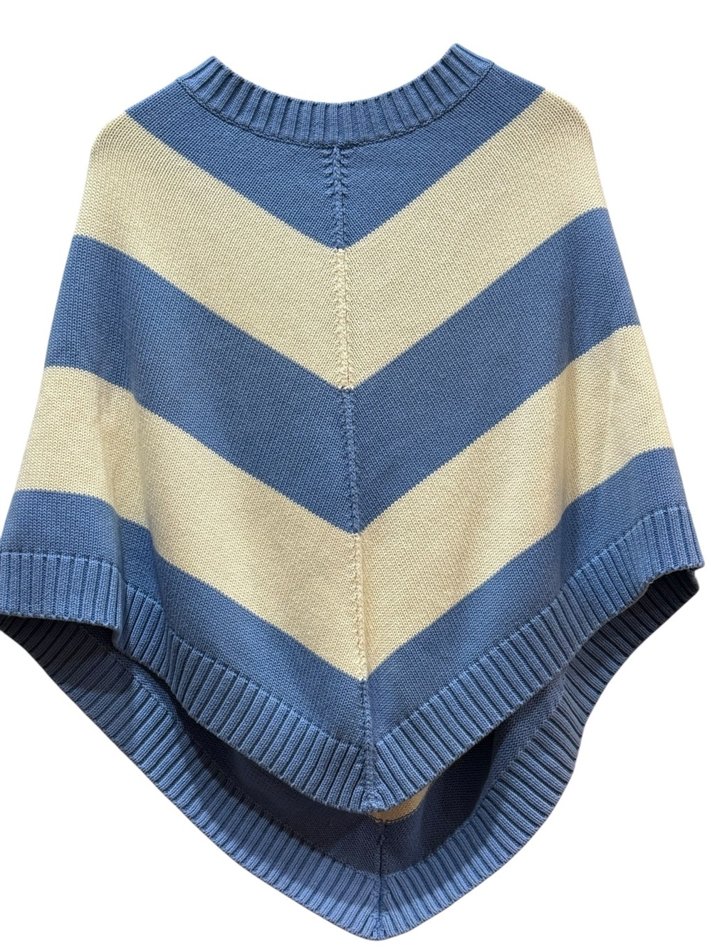Tommy Jeans Coastal Striped Knit Poncho Sweater Blue Cream Boho Cape One Size